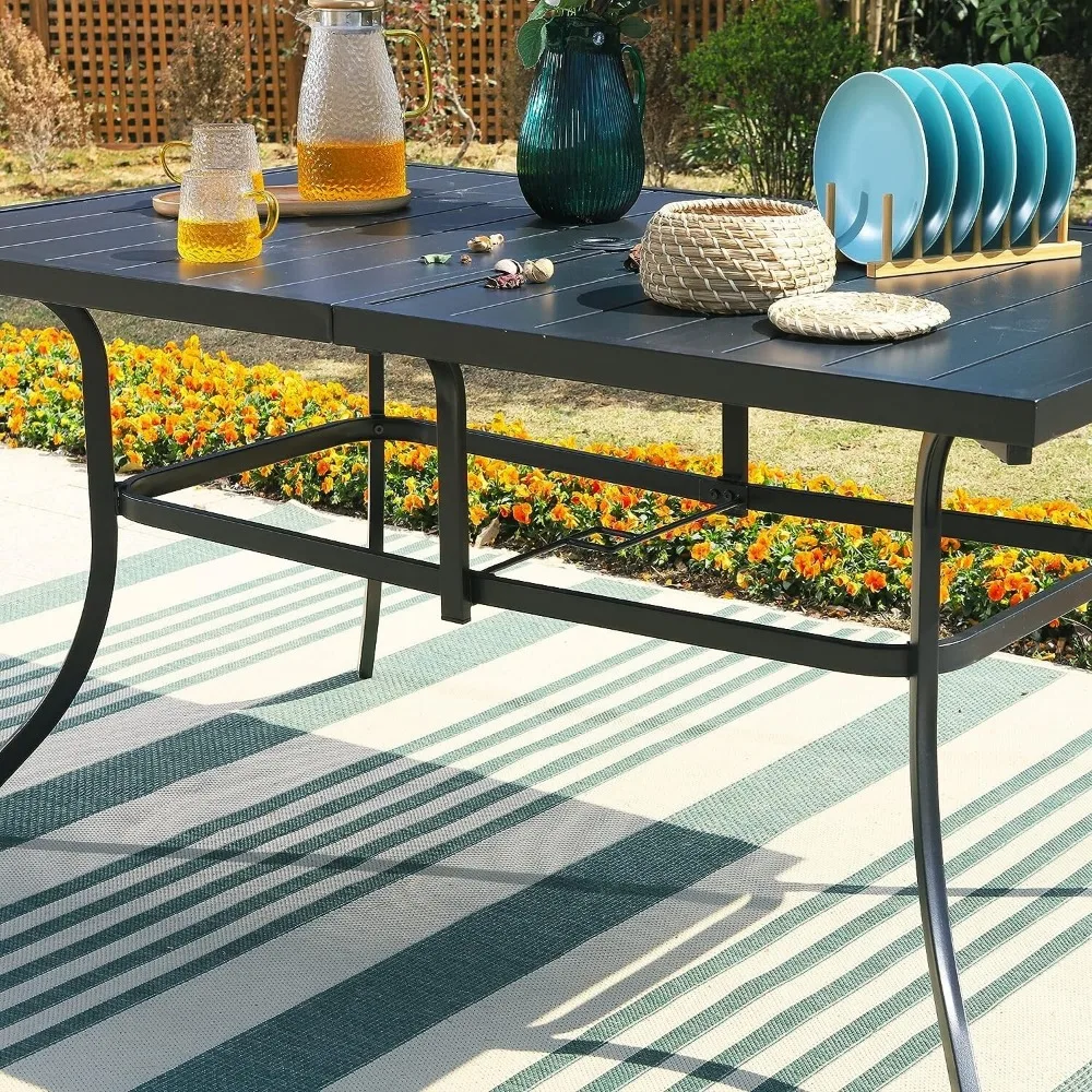 

Outdoor Patio Tables with 1.9" Umbrella Hole Metal Rectangular 6 Person Table