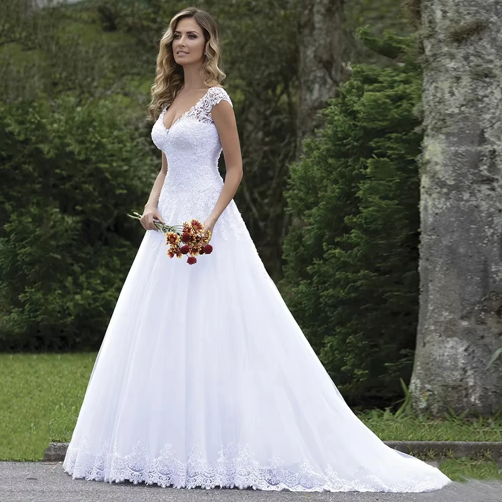 Illusion Vestidos De Novia Long Sleeves Wedding Dress Flower Lace Robe De Mariée Princess Plus Size Vestido De Noiva