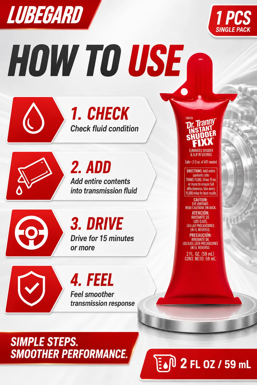 Original Lubegard Dr Tranny Instant Shudder Fixx 19610 Getriebeadditiv Anti-Shudder-Fix Slip ATF Getriebeöl 2oz – Detail 7