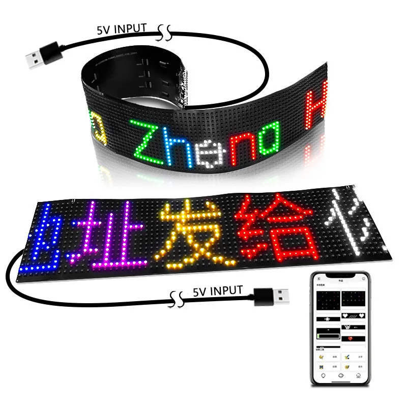 2023 RGB flexible Anzeige Farbbild schirm LED-Modul Streifen Licht App Bluetooth DIY Hut Kleider tasche Schuhe Wort Scroll Matrix Bildschirm