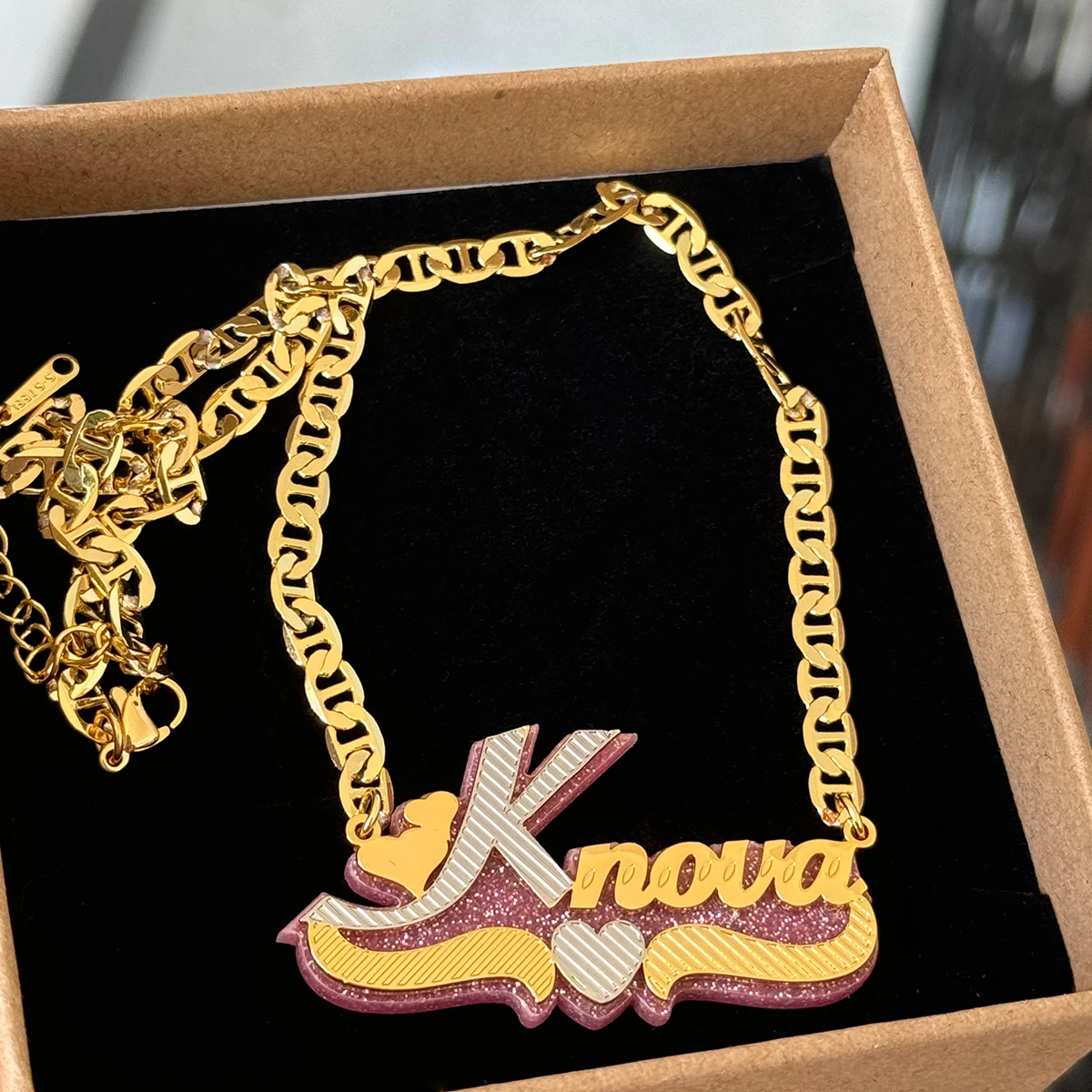 Personalized Double Layer Necklaces Custom Name 3D Stainless Steel Necklace Acrylic Background Party Anniversary Gift Jewelry