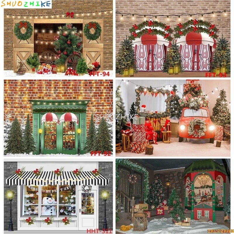 

SHUOZHIKE Christmas Day Photography Backdrops Snowman and Pine Trees Forest Garland Photo Studio Background FSS-202