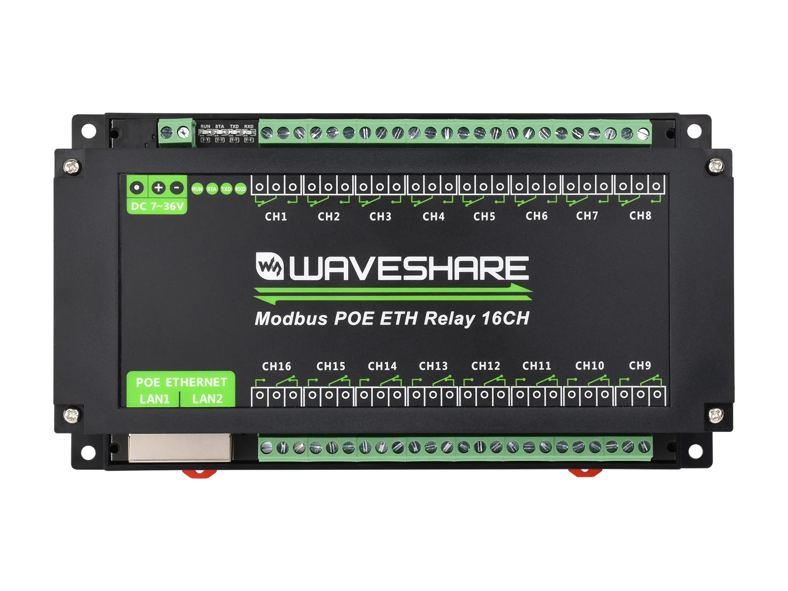 16-Ch Ethernet Relay Module, Modbus RTU / Modbus TCP Protocol, Ethernet Port Communication, Supports PoE Power Supply