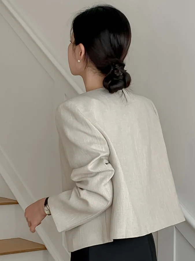 

Ele Autumn ort Coat Women's Loose Long Sve High Quali Texture Single Button Versatile Faionable Commute Sle