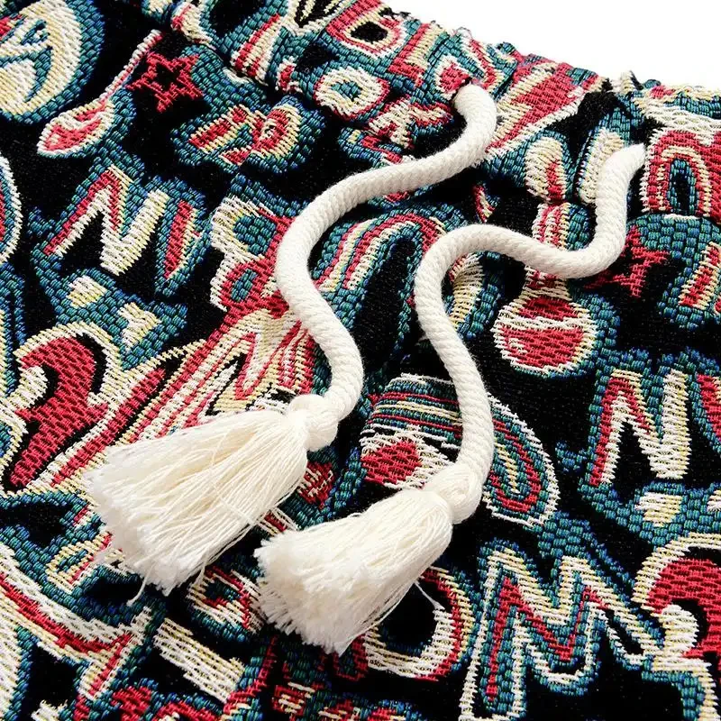 2026 New Collection Men's Ethnic Style Patterned Shorts Summer Casual Beach Shorts Knee Length Elastic Waist Loose Stretch Fabri