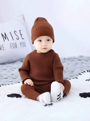 Children Sets Girls Clothing 2025 New Spring and Autumn Causal Solid Fashion O-neck Knitwear Versatile Long Sleeve and Pants