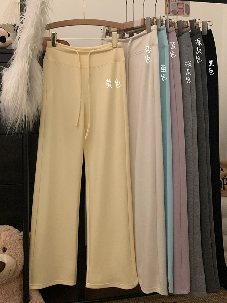 بنطال ذو قصة أرجل واسعة Y2K جلد نسائي شتوي مبطن بالقطيفة مرقع على طراز الكشمير مبطن بالصوف بطبقات مزدوجة دافئة مكتب مريح