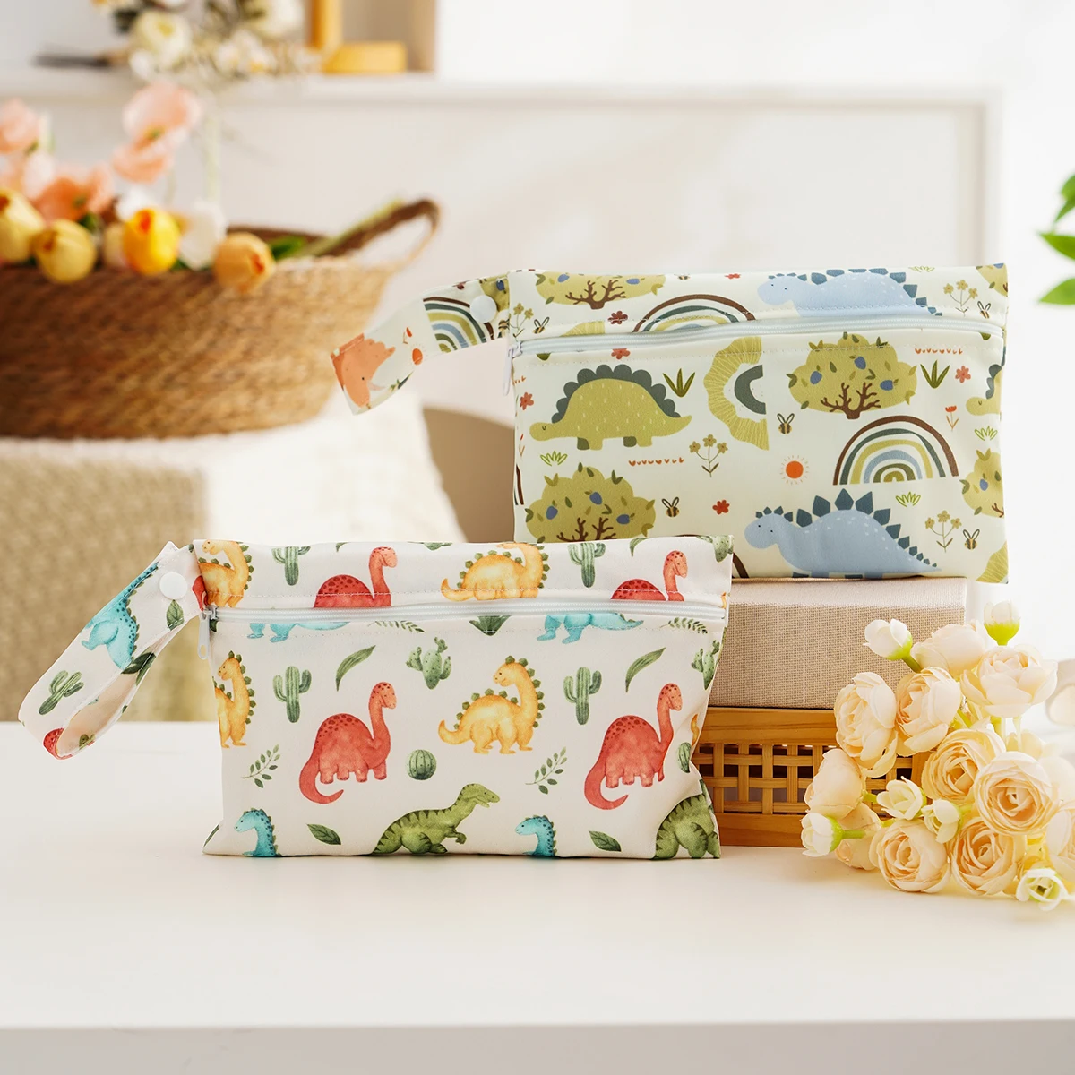 Elinfant 2 Stück/Set wasserdichte Mini-Wickeltasche, wiederverwendbare Wickeltasche, waschbare Damenbinden-Aufbewahrungstasche für Kosmetik, Kleingeld