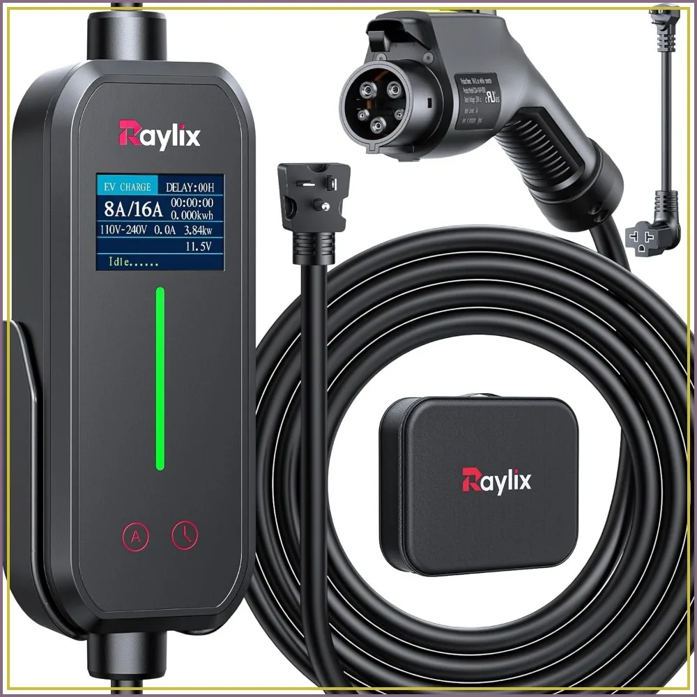 

2026 Upgraded Level 1&2 Portable EV Charger, 8-16A Adjustable Current & Timer, 110V-240V, NEMA 5-15 & 6-20 Plug, 21Ft Cable, J1772 for All PHEV/EV