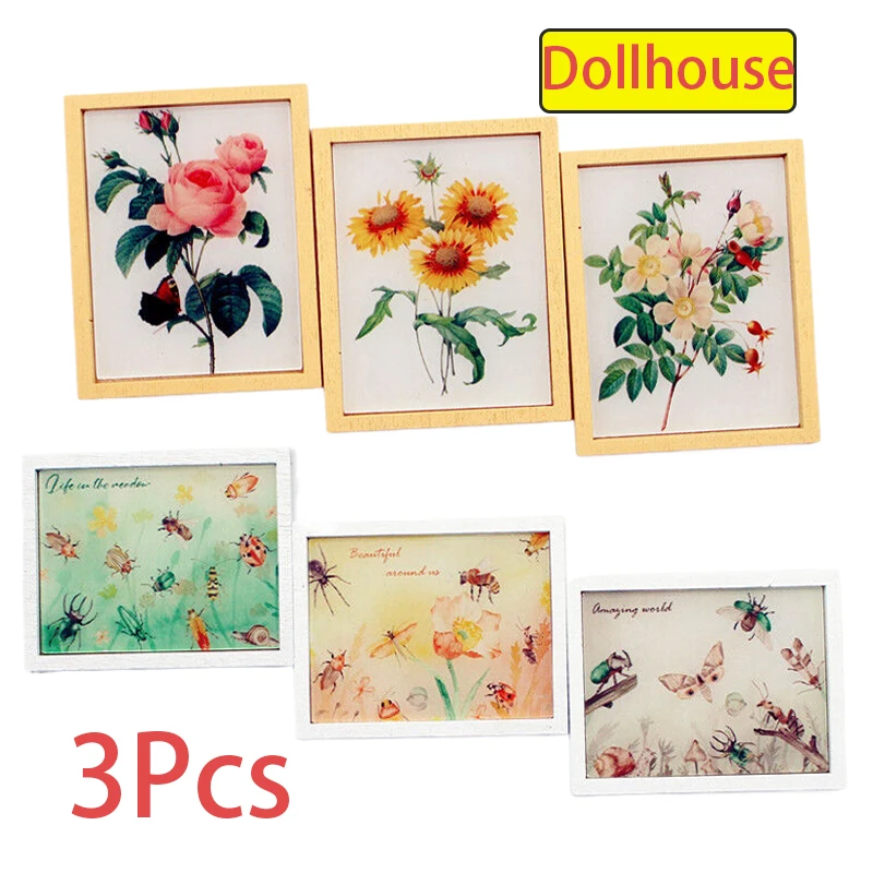 3Pcs/Set Dollhouse Mini Modern Style Illustration Abstract Mural DIY Mini Furniture Model Set Toy Living Room Scene Accessories