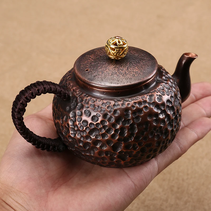 MIni 200ml Handcraft Pure Copper Teapots, Tea Kettles, Hammer Pattern, Kung Fu Tea Drinkware, Teaware Mini Xishi Pot Tea Infuser