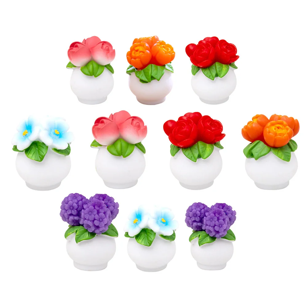 

10pcs Miniature Potted Plants Artificial Bonsai Decor Resin Desktop Ornament Indoor Garden Model Prop Tiny Plant