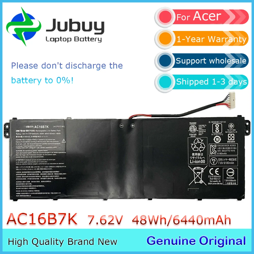 AC16B7K 7.6V 48Wh Original Laptop Battery for Acer Aspire V5-572 V5-573 V5-572 V5-573 15 CB515-1H AC16B8K