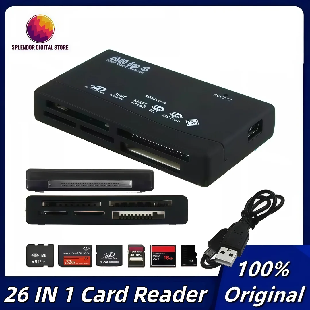 26 IN 1 USB 2.0 Card Reader 480Mbps Support TF MS M2 XD CF Micro SD Carder Reader USB External Card Reader