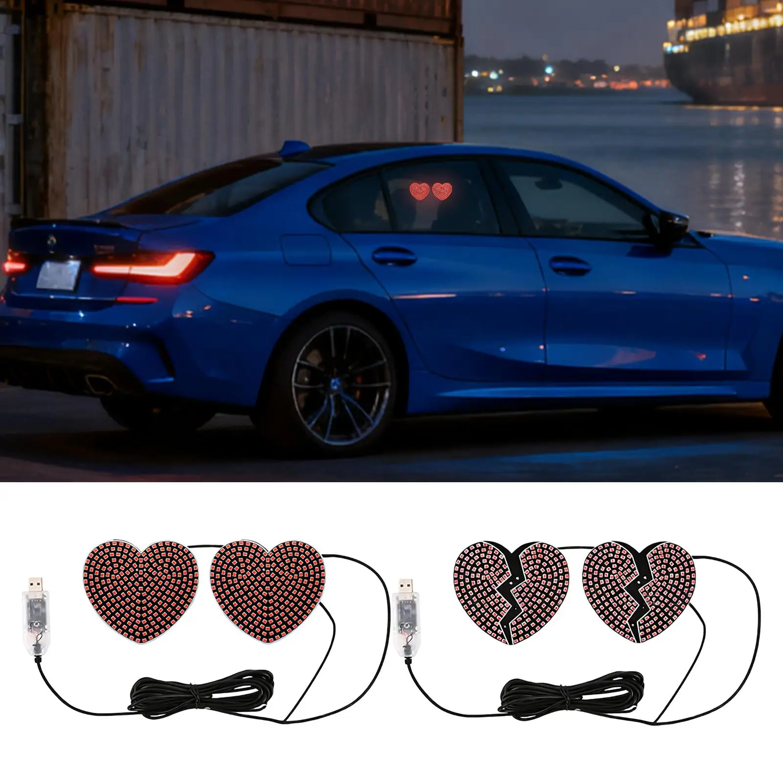 

Car Window Light Love Heart Shape Automotive Decoration Car Back Window Warning Light For SUV RV Sedan Truck Minivan Van