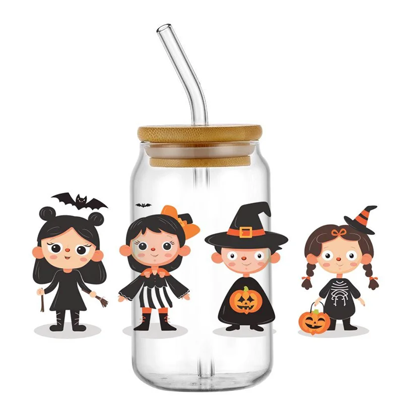 Halloween Kids Pattern UV DTF Cup Wrap for 16oz Libbey DIY TRICK or TREAT Decal Washable Self-adhesive Transfer Sticker