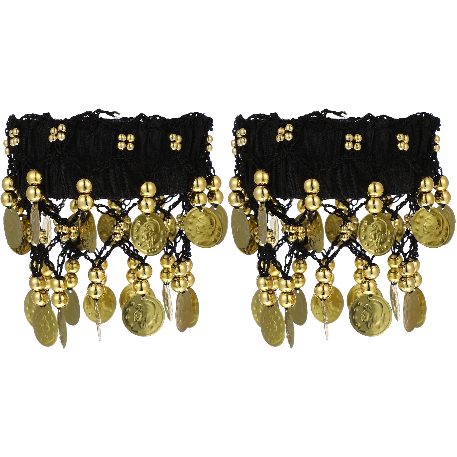 เครื่องประดับข้อเท้าแบบเหรียญสำหรับเต้นระบำหน้าท้อง 2 ชิ้น เหมาะสำหรับกระโปรงเต้นระบำหน้าท้อง งานแต่งงาน งานเลี้ยงตอนเย็น สร้อยข้อเท้า