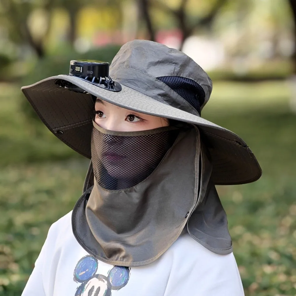 

with Face Guard Neck Flap Fan Hat Sunshade UV Protection Sun Hat Large Brim Quick Dry Bucket Hat