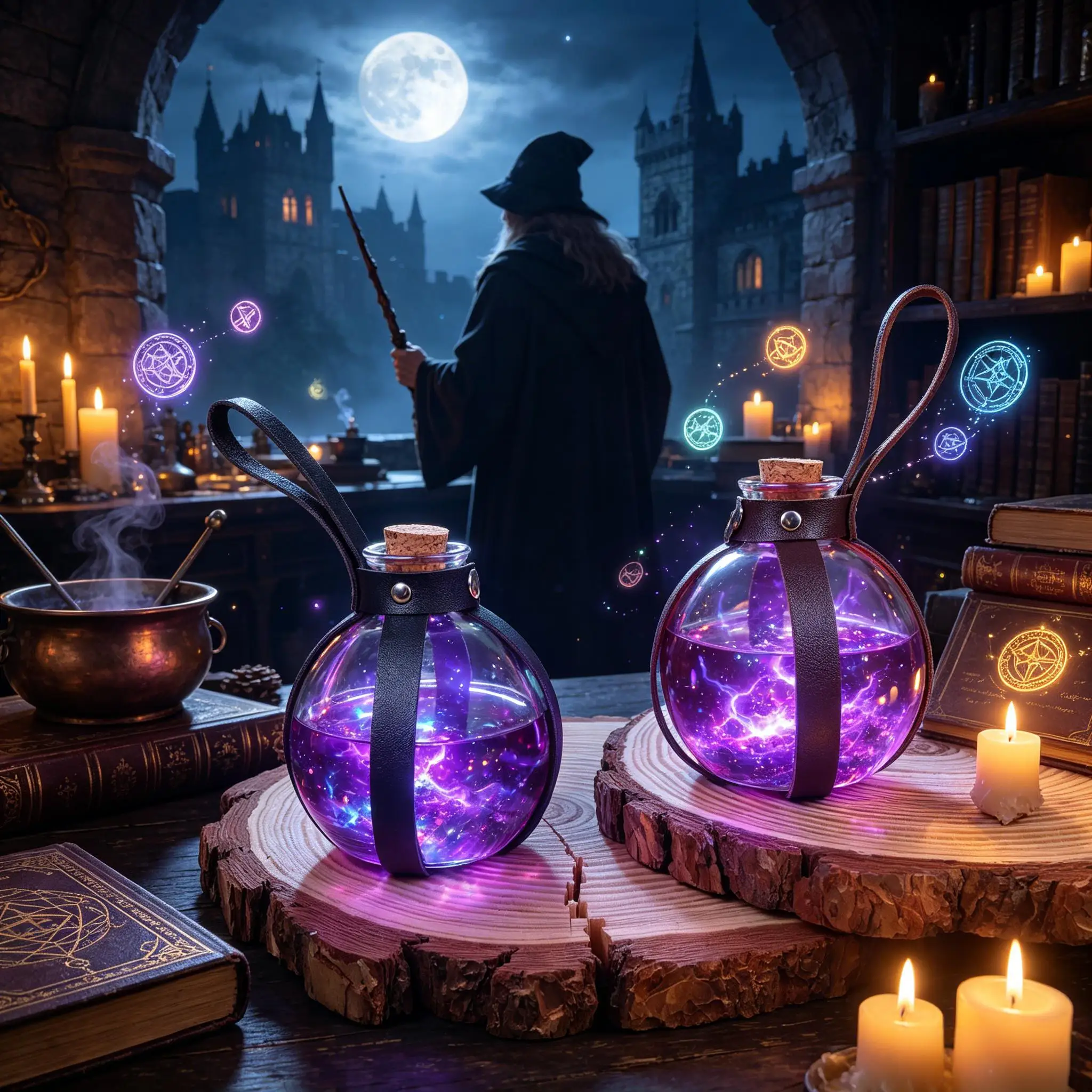 Witch and Wizard Dark Magic Cork Potion Glass Bottle with PU Leather Case Halloween Party Decor Ren Faire Costume