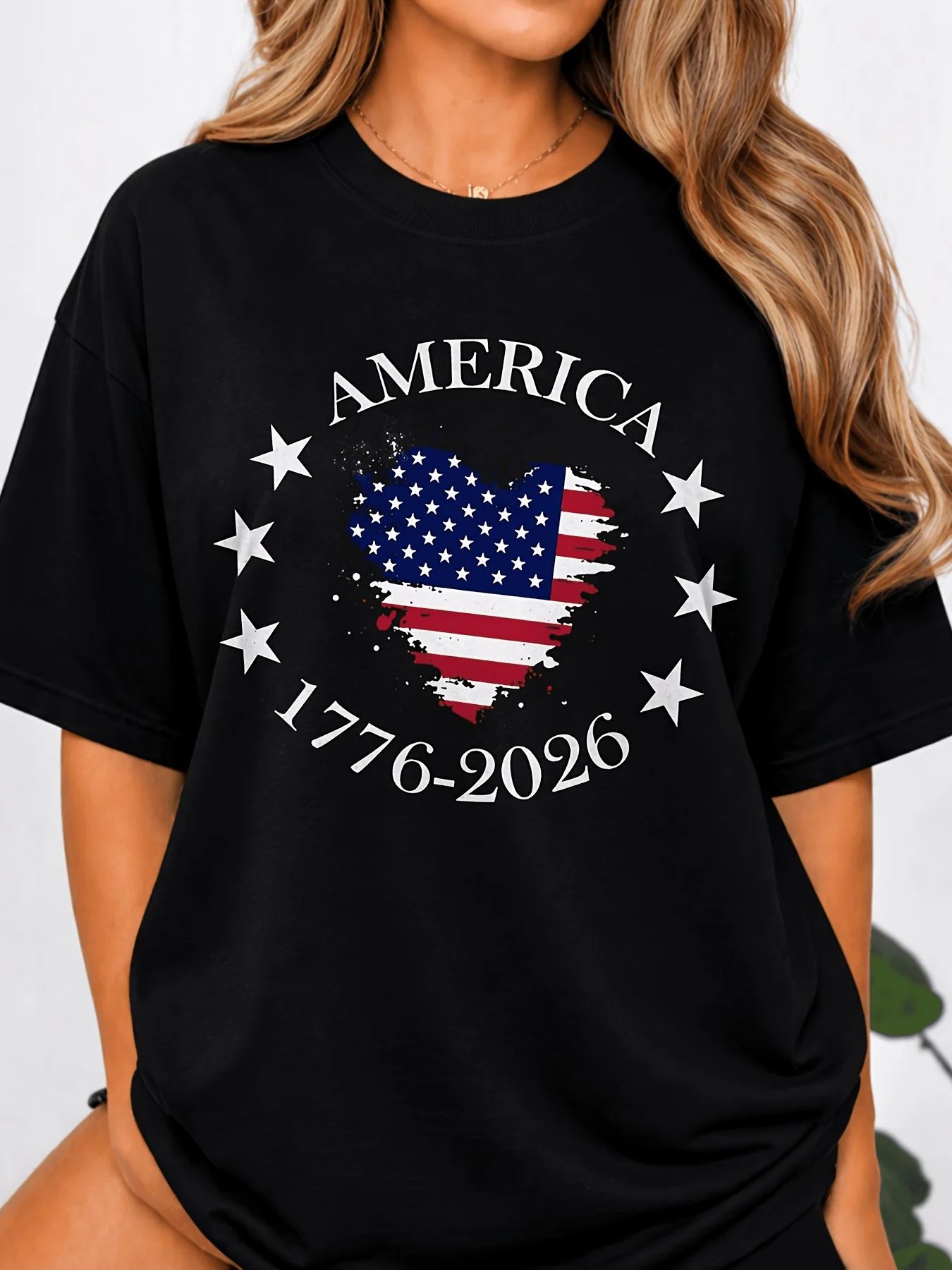 Plus Size America Heart Flag Graphic Tee, Women'S Patriotic Short Sleeve T-Shirt, USA Heart Print Casual Top, Est. 1776 Red White Blue Summer Shirt, 4Th of July Memorial Day Independence Day Outfit, Everyday wear T-Shirt Gift for Women