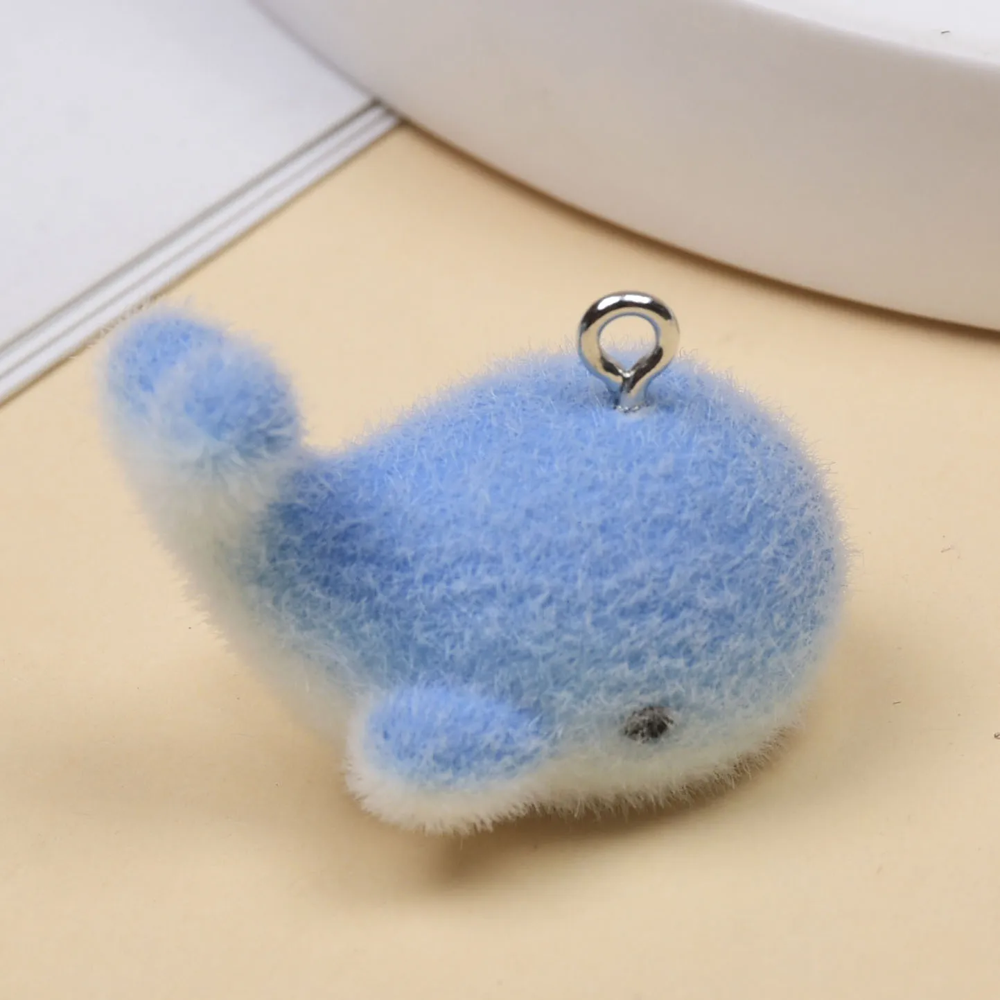 6pcs/Pack 3D Flocked Animal Resin Charms Cute Fluffy Animal Necklace Keychains Pendant DIY Flocking Jewelry Make Accessory image 3