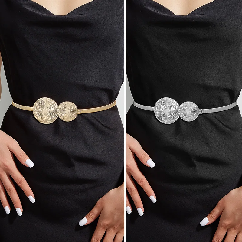 New Summer Metal Elastic Belt Women's Fine Gold Silver Waist Chain with Dress Skirt Decoration Spring Chain Belt Versatile