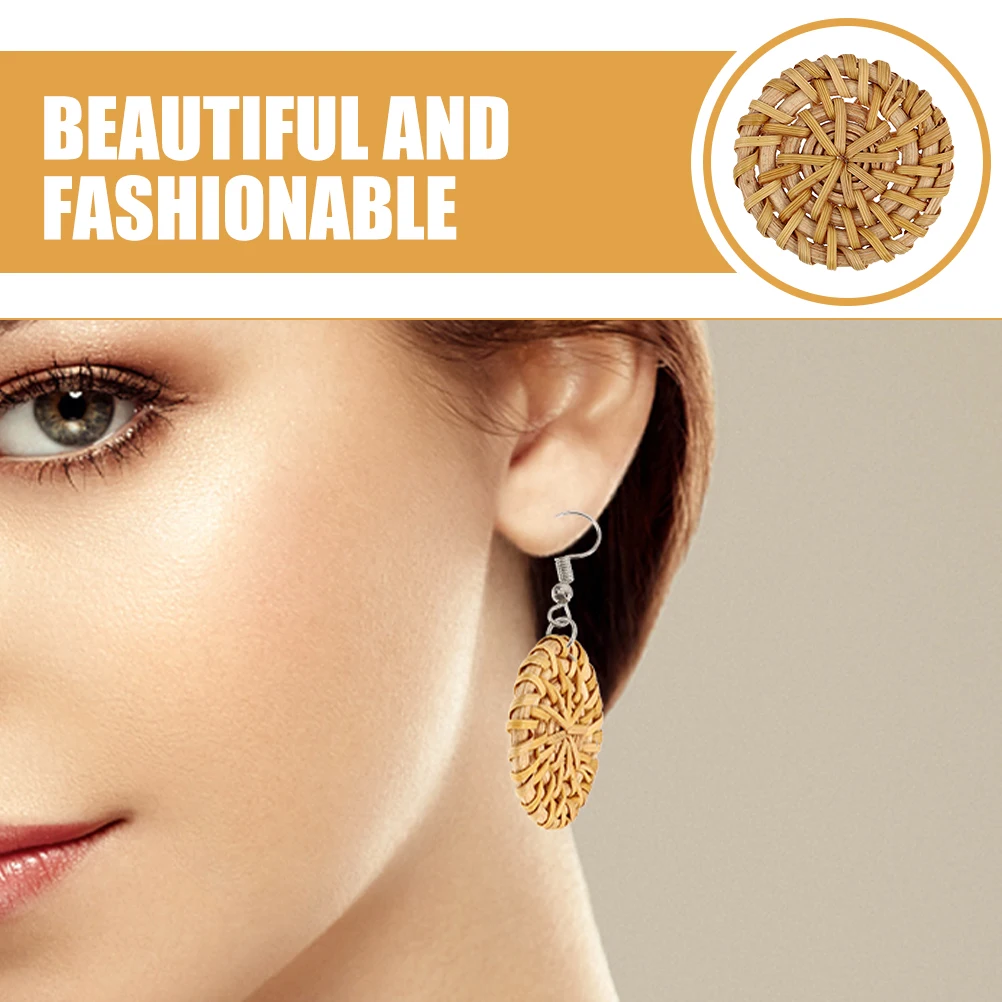 

5 Pcs Fashion Braided Round Cake Earring Accessories Earrings Chic Rattan Jewelry Disc Charm
