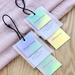 Free Design & Shipping Customized Good Quality Thick and Transparent Clothing Tags Swing Tags Sets Garment Price Label