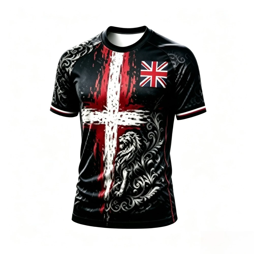 Quick Dry Breathable UK Lion Soccer Jersey, Union Jack Print Moisture Wicking Football Fan Sport T-Shirt