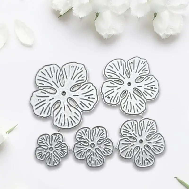 77JB 5PCS/ชุดดอกไม้กลีบดอก 3D การนูนการตัดโลหะตาย stencil diy