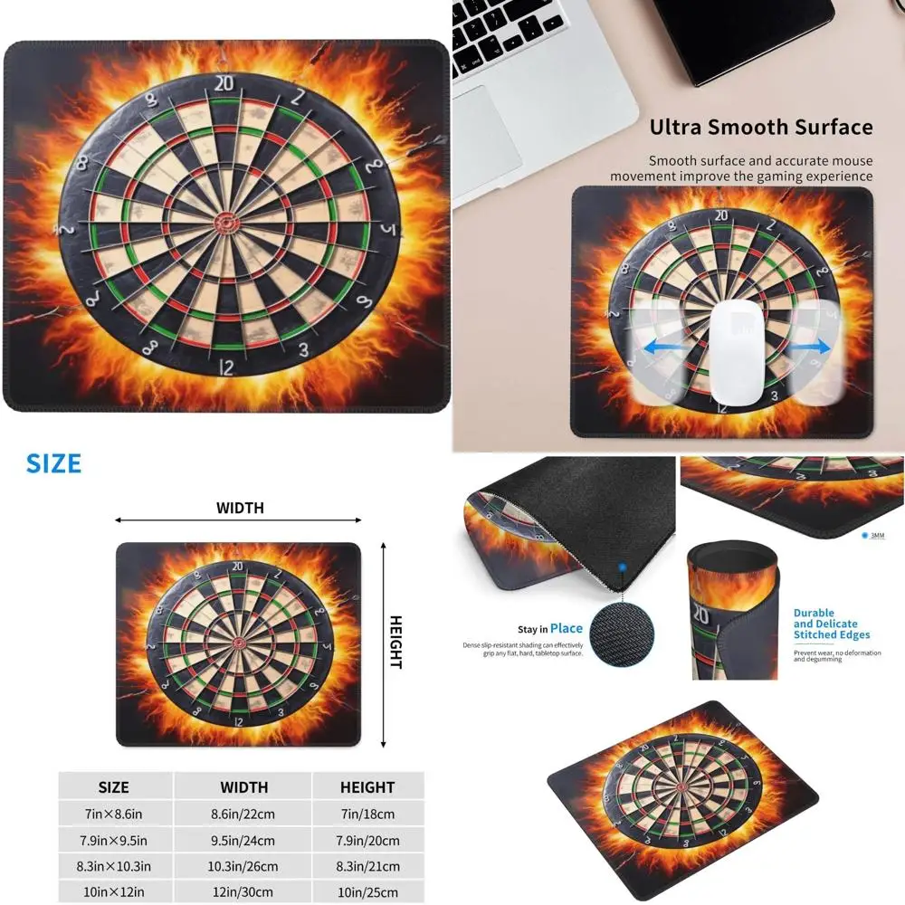 

12-Inch by 10-Inch Dartboard-Themed Gaming Mouse Pad with Stitched Edges and Anti-Slip Rubber Base
