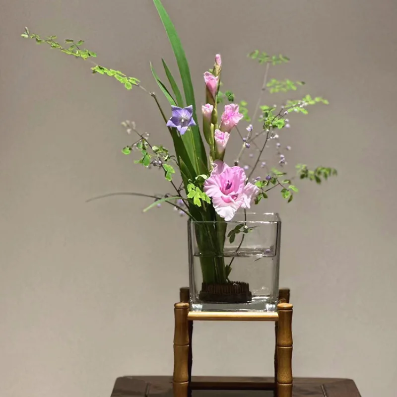 Handmade bamboo weaving glass flower ware small flower stand small fish tank