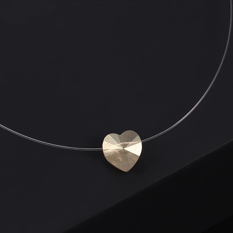 Baffin Women Invisible Line Necklace Simple Heart Crystals From Austria Pendant Choker Transparent Fishing Line Collier Femme