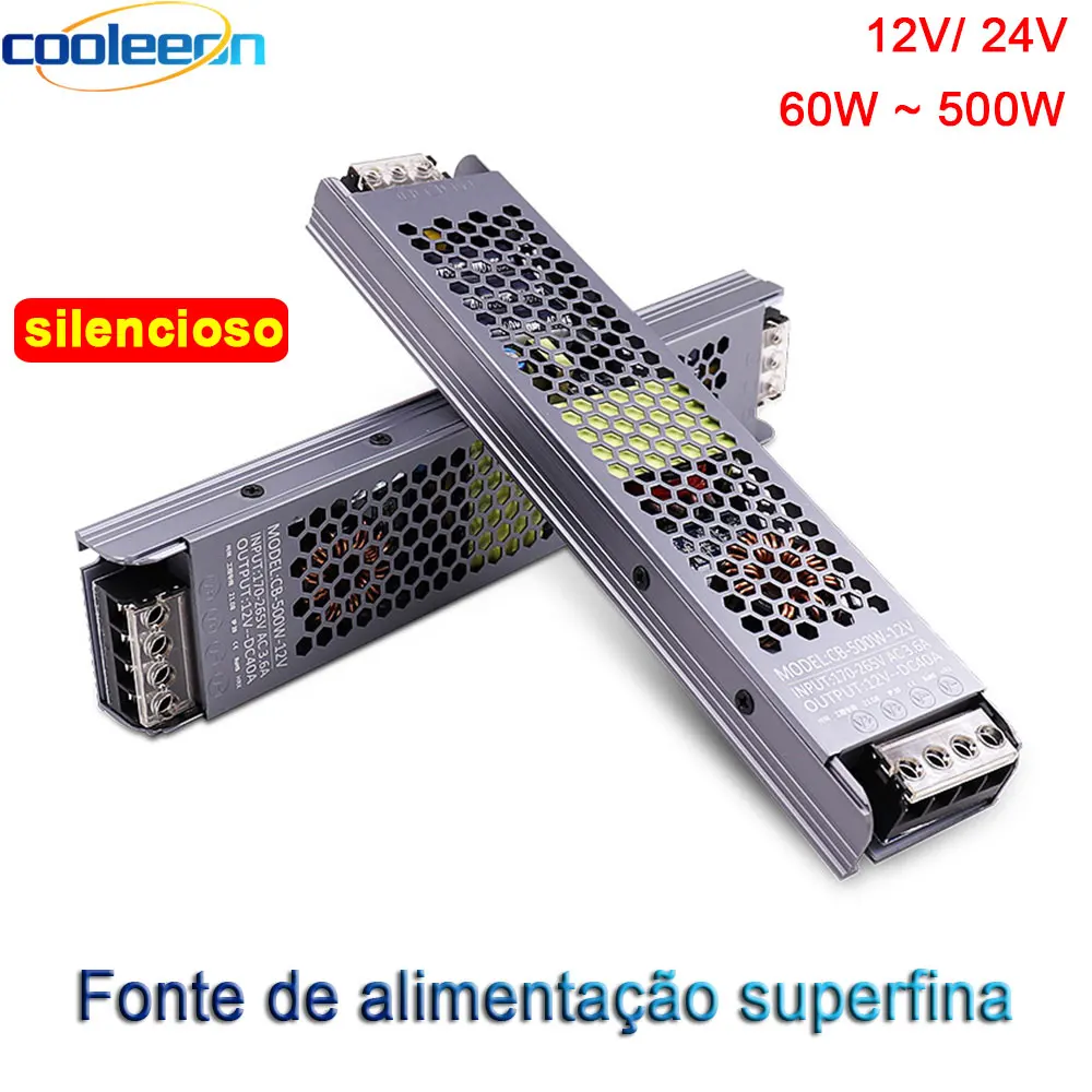 AC/DC 12V 24V Transformador 60W 100W 150W 200W 300W 400W 500W LED Fonte de alimentação do driver para LED Strip Light Conversor A/D silencioso super fino de alta qualidade 110V 220V