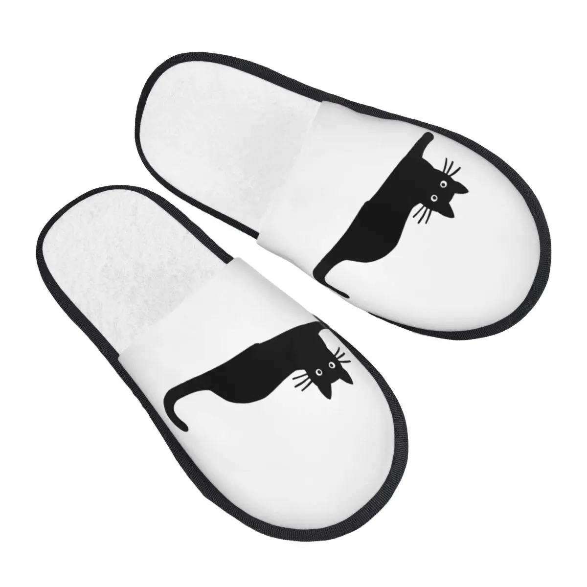 

Custom Funny Cartoon Black Cat Guest Slippers for Spa Women House Slipper