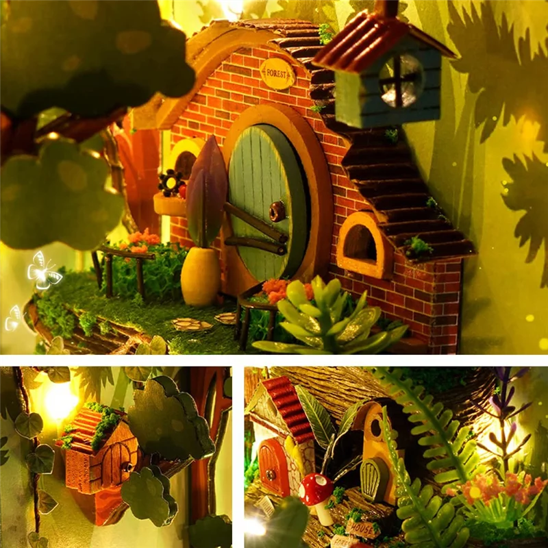 A19Q-3D livro de madeira suporte quebra-cabeça diy casa em miniatura kit livro modelo kit construção com luzes diy casa kits para adultos