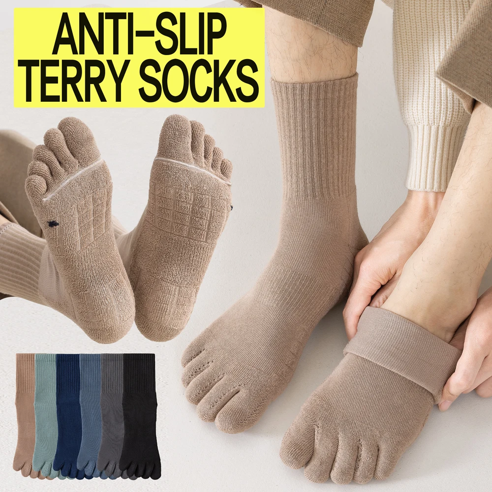 

1/3 Pairs Thermal Toe Socks Men Winter Thick Cushioned Anti Slip Athletic Sports Socks Moisture Wicking Odor Control Mid Crew