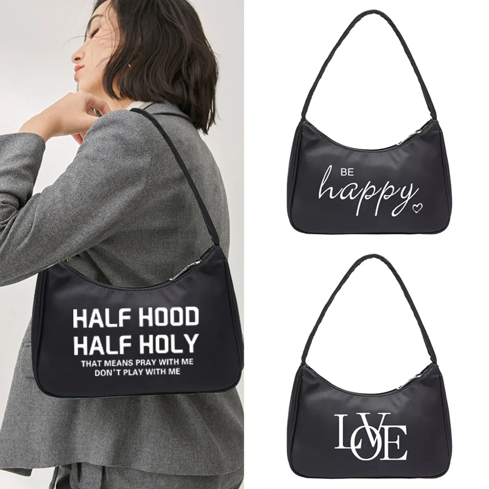 Shoulder Underarm Bags Coin Purse Women‘s Handbags Designer Print Text Pattern Hobo Shoulder Small Pouch Totes Shopping Bag