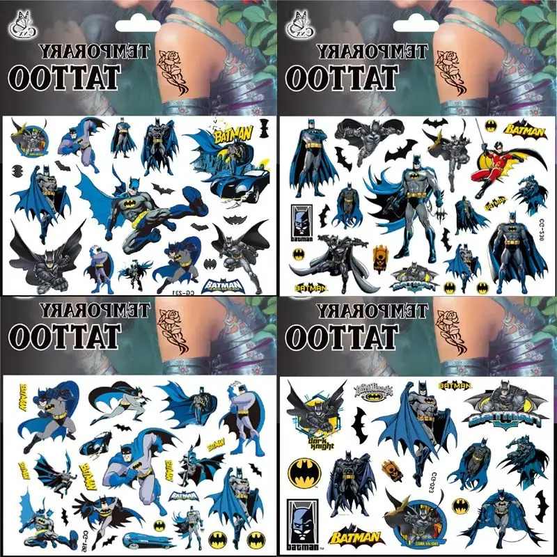 Batman Tattoo Stickers Waterproof Cute Sticker Anime Birthday Party Supplies Decoration for Kids Reward Toy Christmas Gift