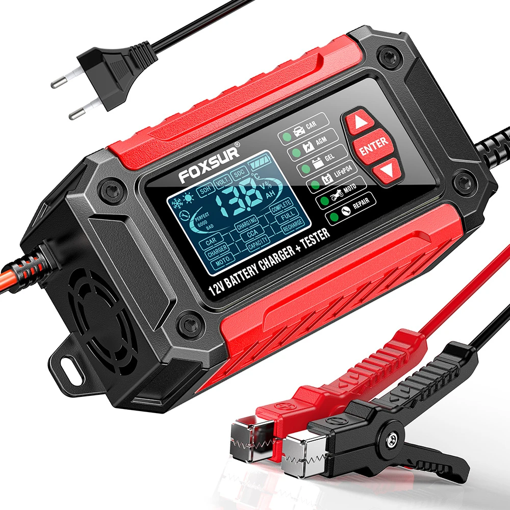 12V6A car motorcycle Battery charger+tester 2-in-1 8-second Fast Detection Lcd Digital Display