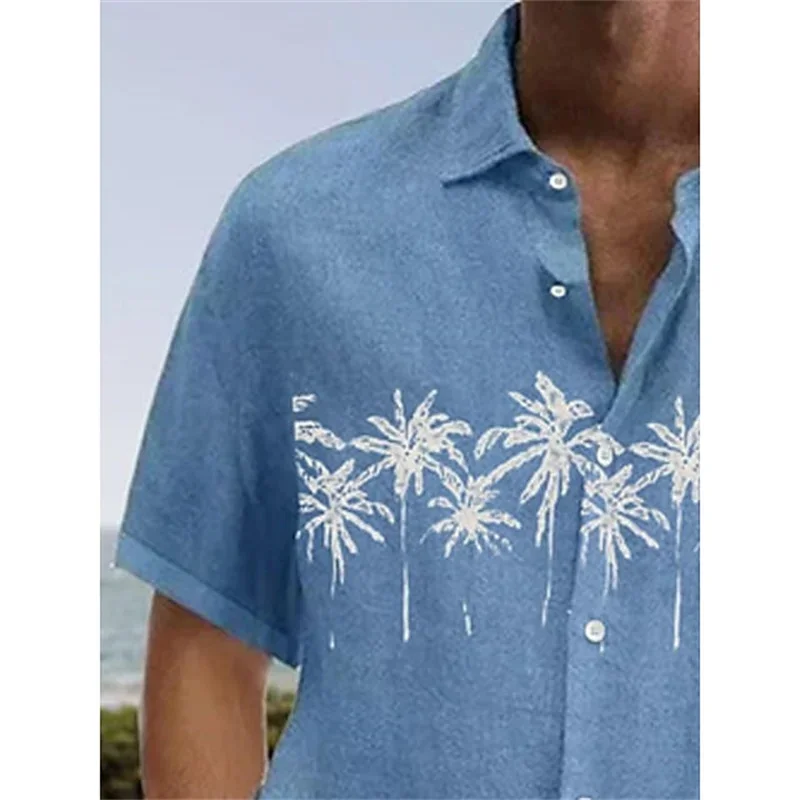 Summer 2023 men's shirt Hawaiian shirt coconut wood 3D printing short sleeve button clothes tropical fashion jacket S-5XL