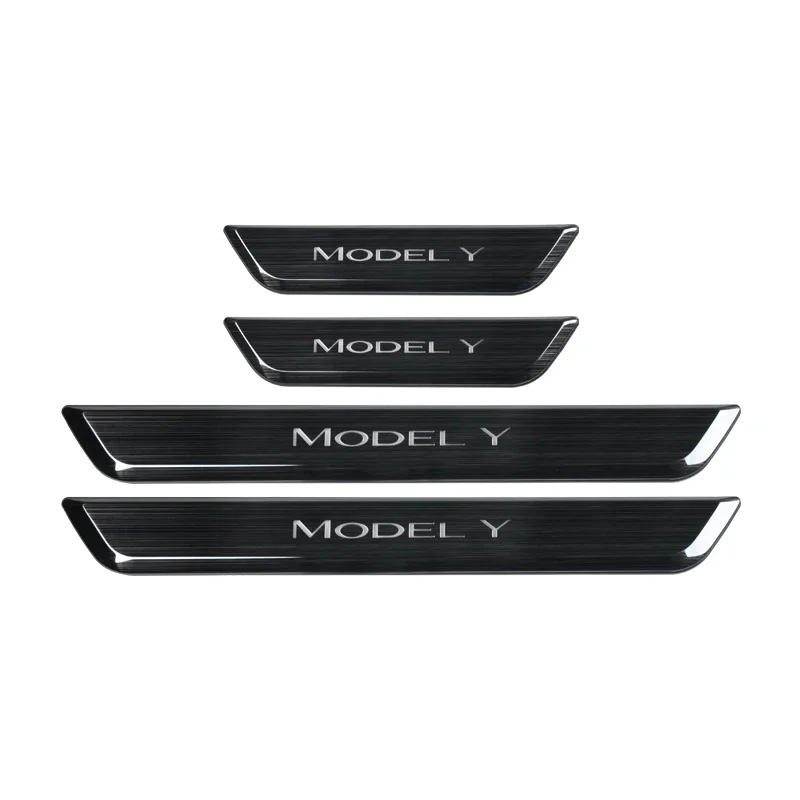 Vjoycar Wireless Led Magnetic Car Front Rear 4PCS Black Door Sill Protector for Model y / 3 Welcome Door Pedal