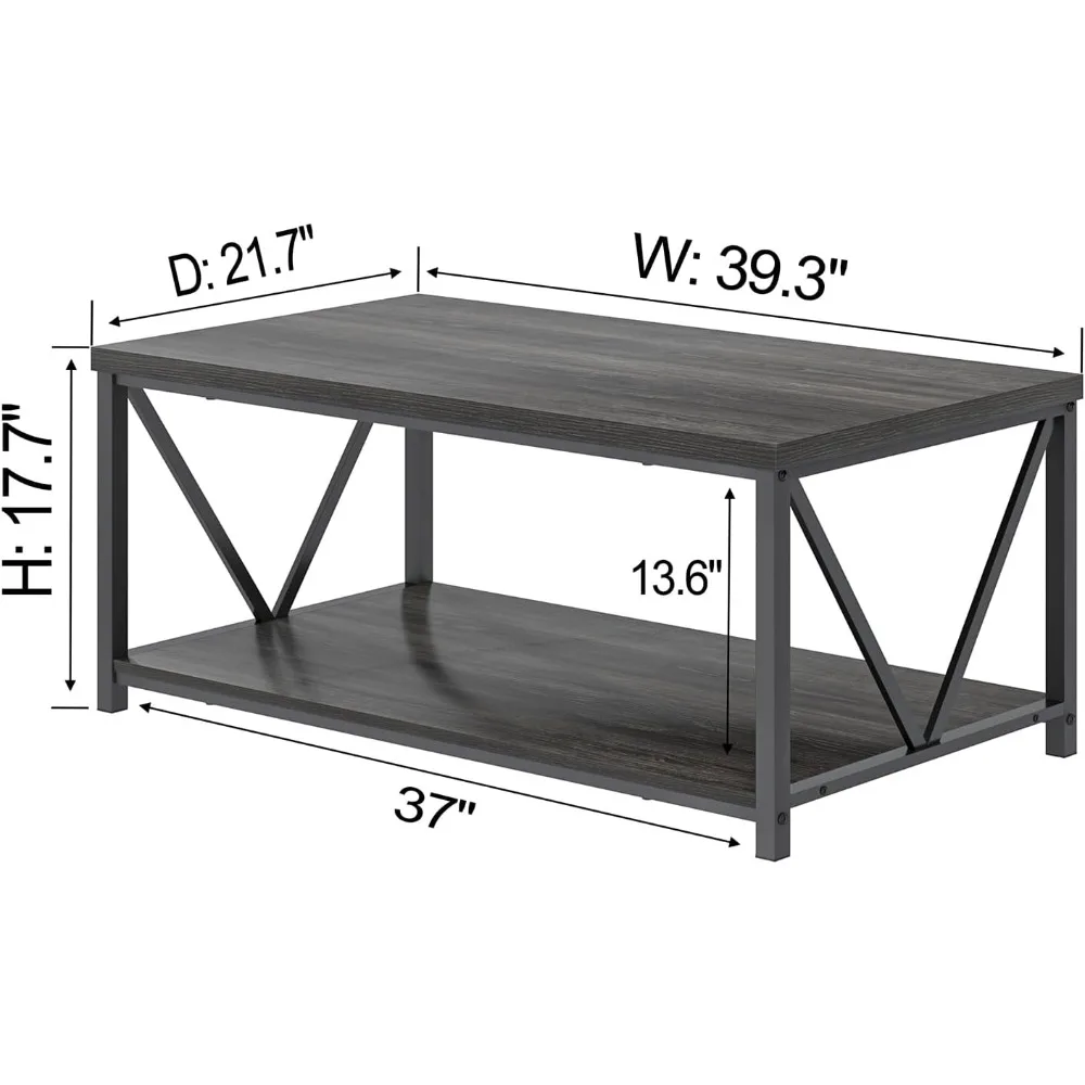 طاولة قهوة مع مساحة تخزين، طاولات مركزية صغيرة حديثة للمساحات الصغيرة، طاولة كوكتيل من الخشب الريفي والمعدن لغرفة المعيشة، 3 #2