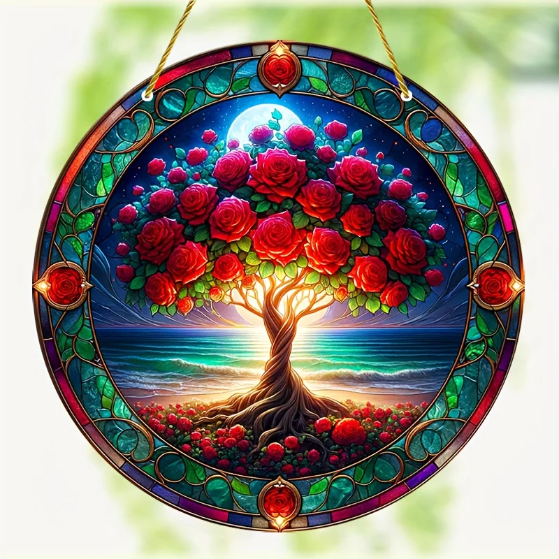 Tree of Life Symbol Suncatcher Acrylic Window Art Catcher for Prom Decor, Decorative Hanging Glass Window for Room, Garden Porch