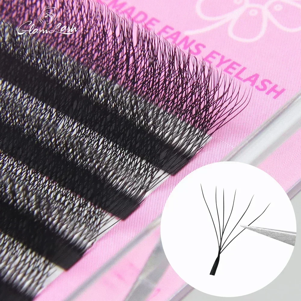 GLAMLASH W Shape Bloom 3D 4D 5D 6D pestañas, floración automática, ventiladores de volumen prefabricados, extensiones de pestañas naturales suaves