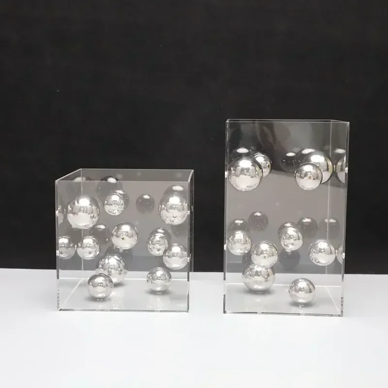 

Абстрактный художественный металлический шар, квадратная прозрачная акриловая коробка-контейнер, модель настольного украшения, поделки для украшения дома, подарки