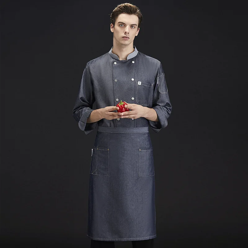 

C451 Chef's Work Clothes Waiter Wear Hotel Chef Uniform Long Sleeve Kitchen Cooking Jacket Waiter Jacket Adult Sushi Chef Coat