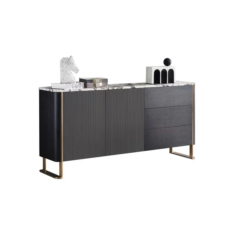 

Italian light luxury high-end dining side cabinet, villa clubhouse decoration cabinet, smoky color porch cabinet, marble surfac