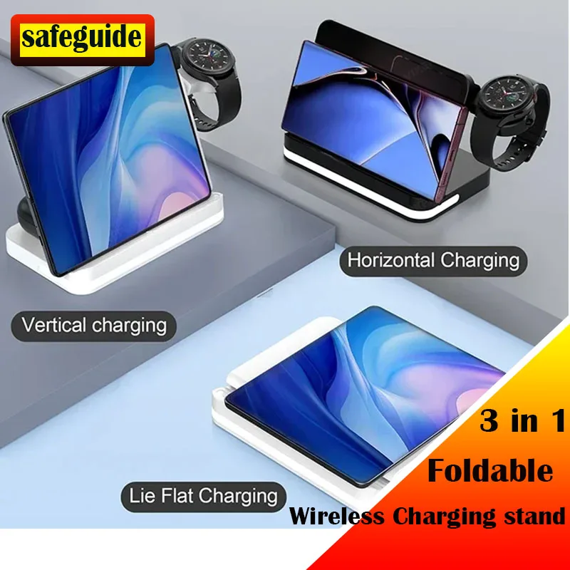 3 in 1 Foldable Wireless Charger Station Fast Wireless Charging for Samsung Z Fold 3 Z Flip S23 S24 Galaxy Watch 7-2 EarBuds 3/2