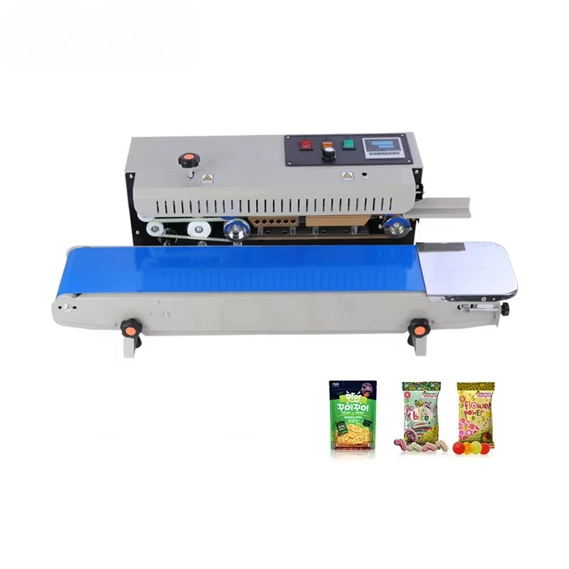 FR-900 Basic Continuous Pouch Bags Band Sealer Machine Heat Sealing Horizontal Digital Temperature Control Sealing Machine